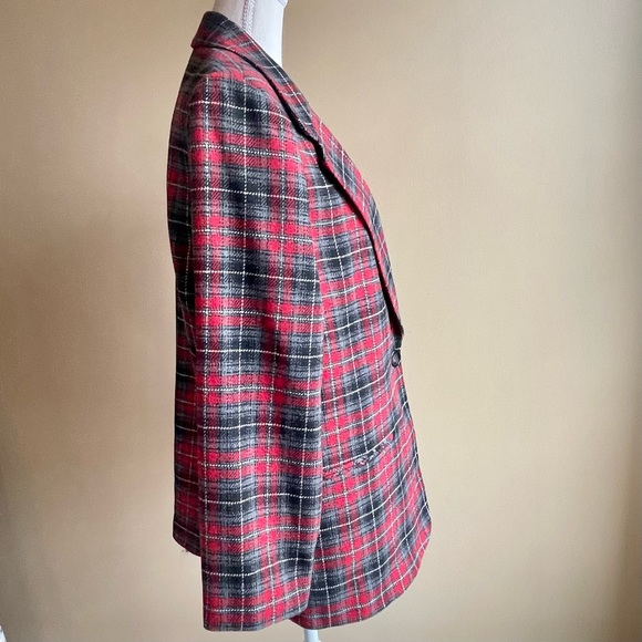 VTG Requirements Womens Blazer Red Plaid Wool Blend 1 Button Jacket Size 10 - Picture 5 of 16